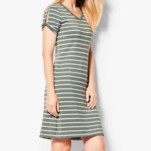 T by Talbots Modal Olive Green and White Striped Tshirt Dress Size Medium Petite